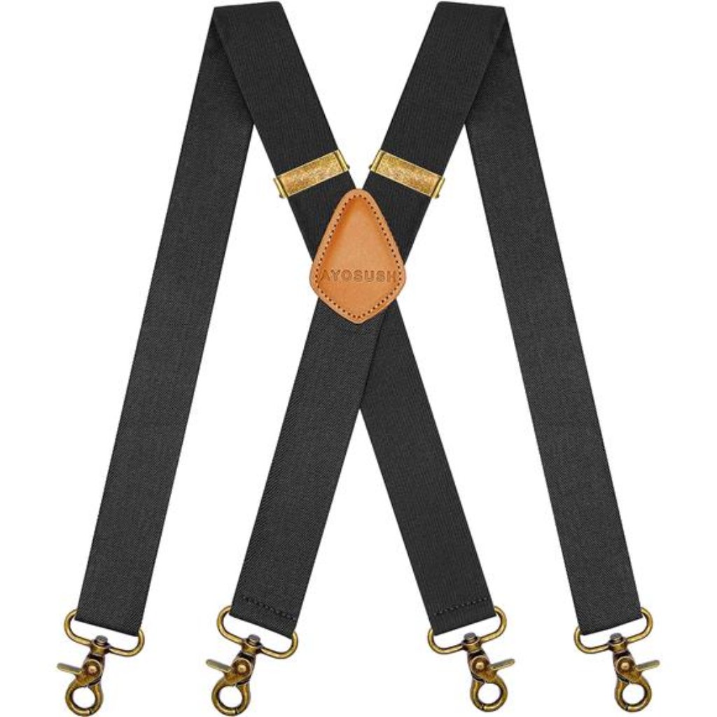 Vintage Suspenders For Men Heavy Duty 4 Snap Hooks Black